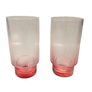 Pink Clear Ribbed Stackable Acrylic 5.5"t Cocktail Glasses Set of 2 NWOT